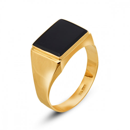 51042 - Ring REKTANGEL onyx gult gull