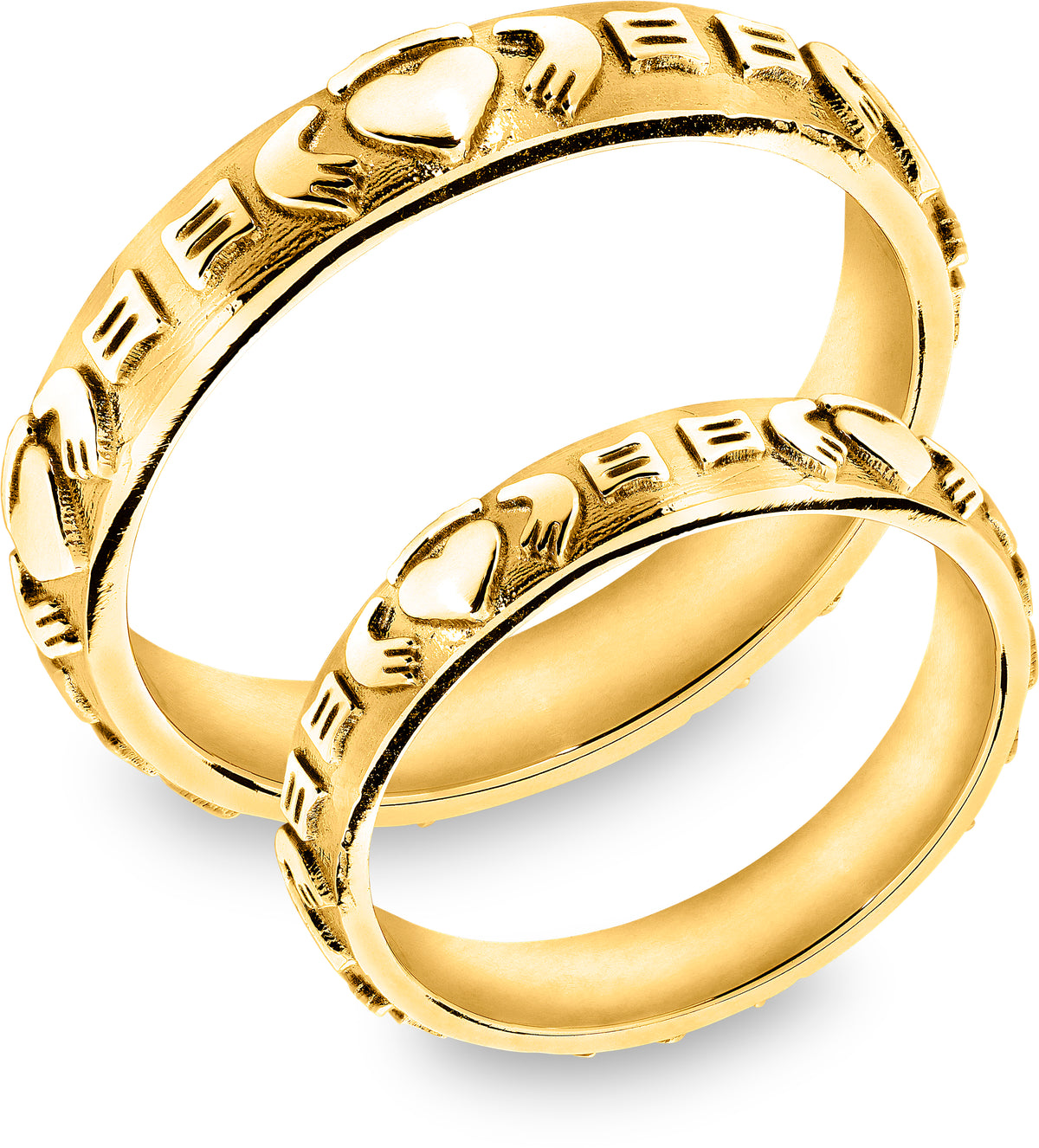 Ring i 585 gult gull med hjerte, hender og krone 4 mm