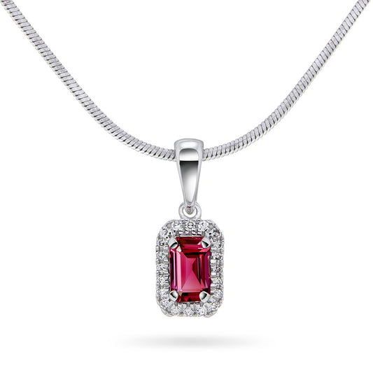 Anheng i 14 karat hvitt gull med rubin og diamant 0,05 ct, bilde 1 av 3