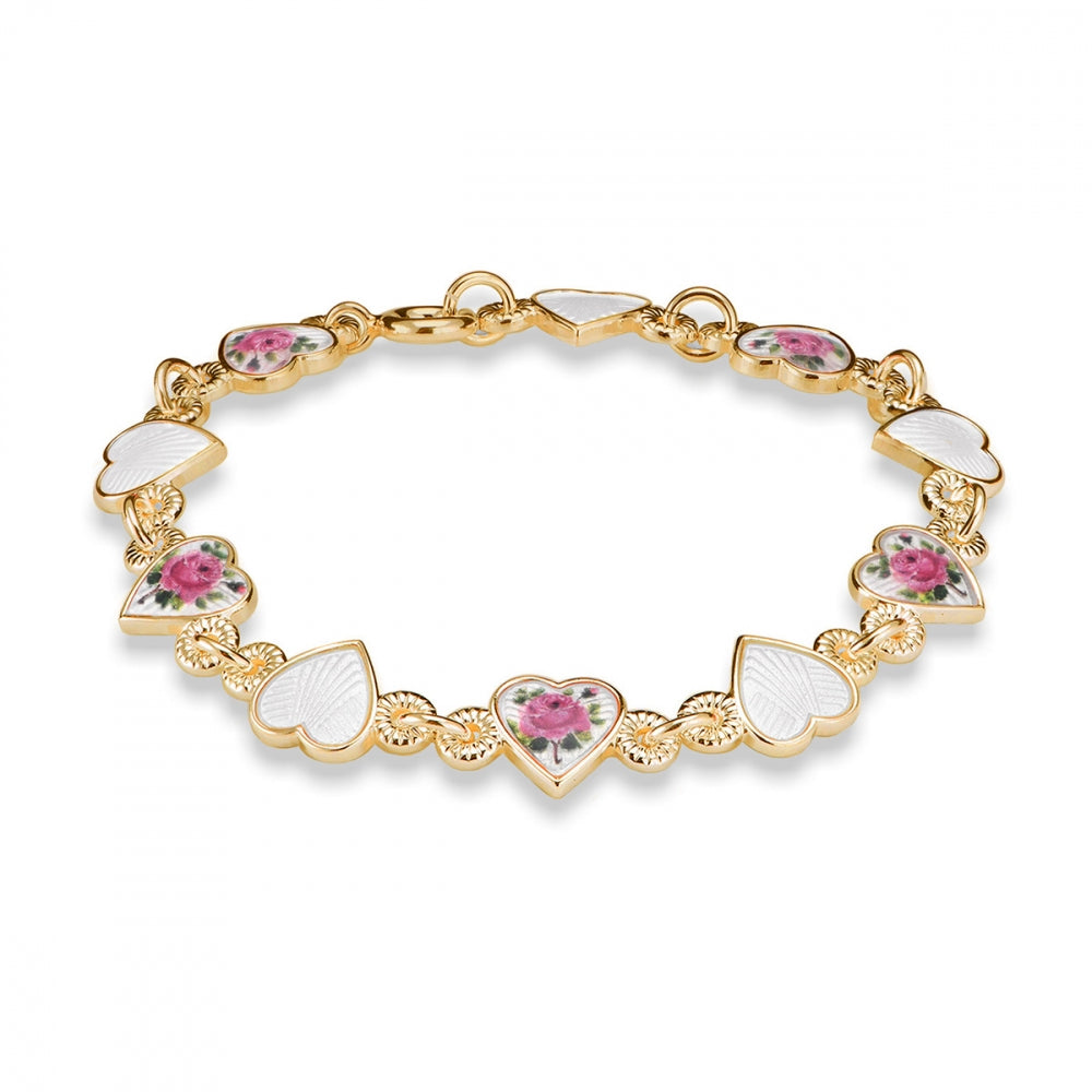 Armbånd i forgylt sølv med glassemalje og rosemotiv, bilde 1 av 2