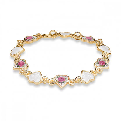 Armbånd i forgylt sølv med glassemalje og rosemotiv, bilde 1 av 2