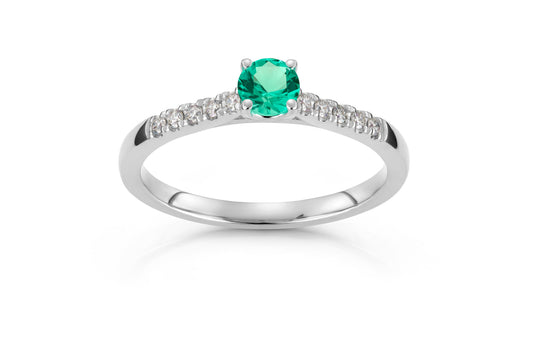 Svolder ring i 585 gull med diamant og smaragd, midtsten 0,30 ct, bilde 1 av 2