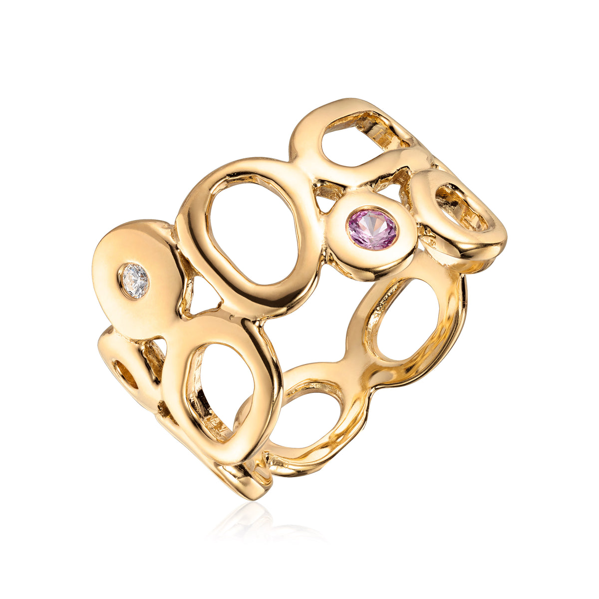 Visholm Design ring i 585 gult gull med diamant og safir 11 mm