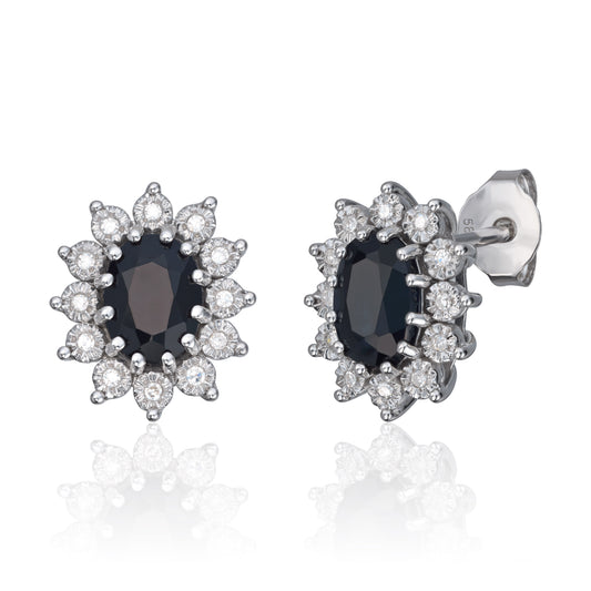 Ørepynt Rosett 0,08ct WSI diamanter og sort safir i 14K hvitt gull Artikkelnr: 47633 - Bjerveur.noØrepynt Rosett 0,08ct WSI diamanter og sort safir i 14K hvitt gull Artikkelnr: 47633