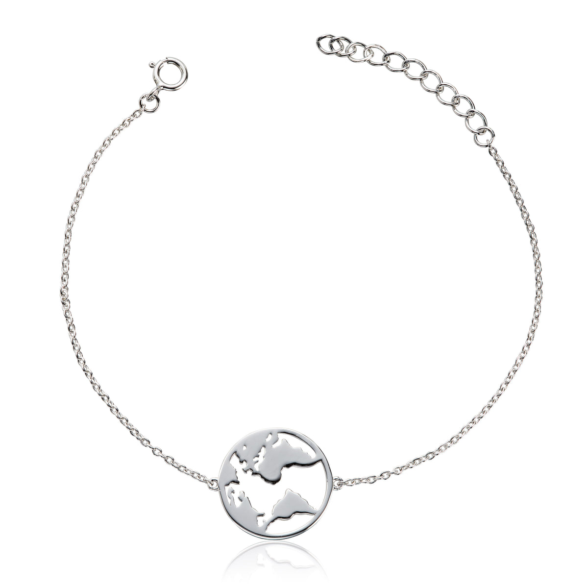 Armbånd i rhodinert 925 sølv, verdenskart, 19 cm