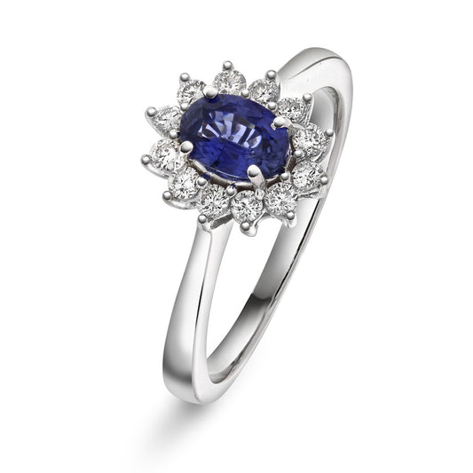 Ring i 14 karat hvitt gull med safir og diamant, bilde 1 av 4