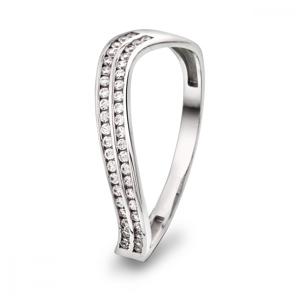 Ring i hvitt gull med zirkonia, to rader, modell 50219, bilde 1 av 2