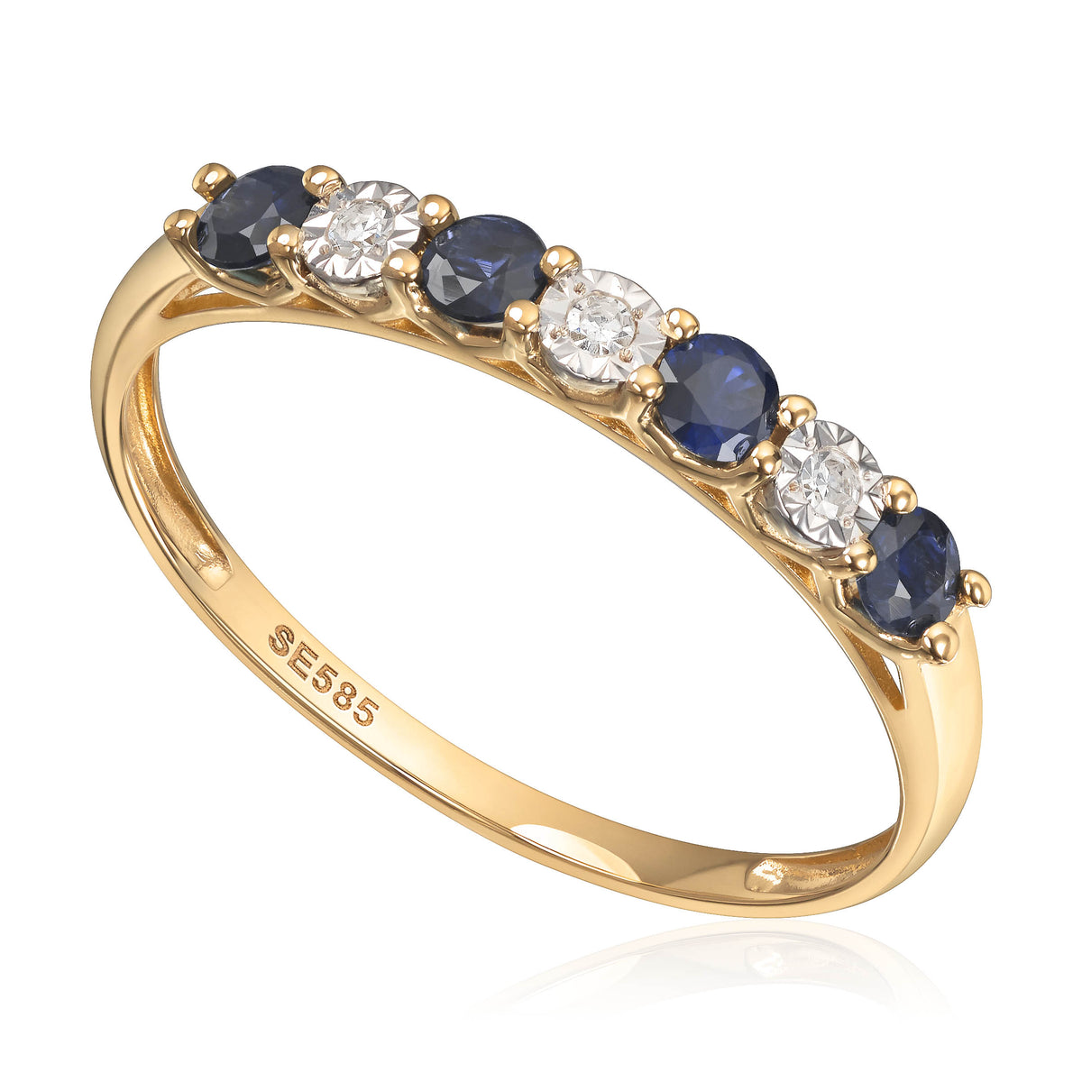Carmen ring i 585 gult gull med diamant og safir 0,03 ct