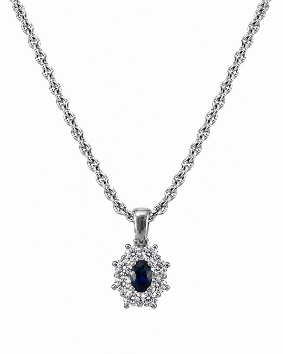 Svolder anheng i 585 gull med diamanter og safir, rosett Diana, bilde 2 av 2