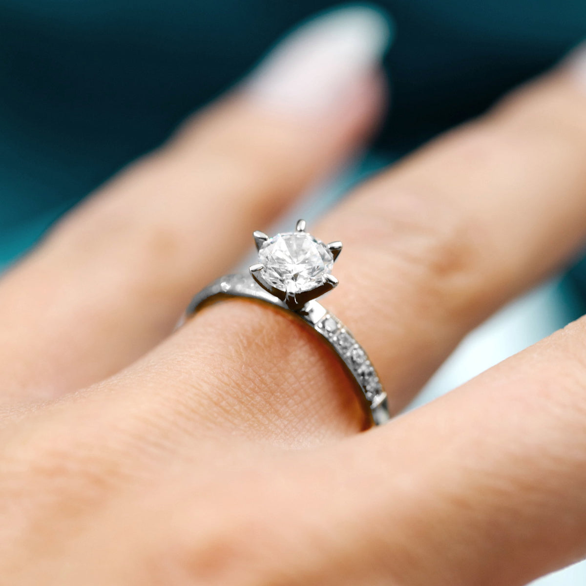 Gems ring i hvitt gull med laboratoriedyrket diamant 7,5 mm, bilde 3 av 5