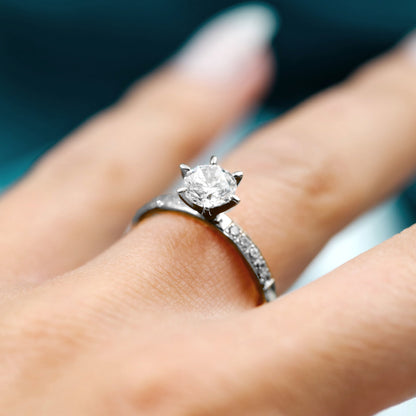 Gems ring i hvitt gull med laboratoriedyrket diamant 7,5 mm, bilde 3 av 5