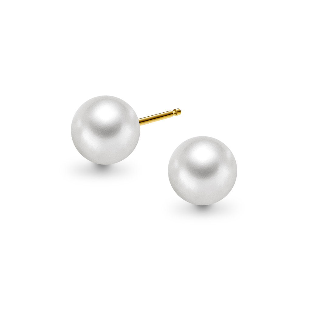 Øredobber i gult gull med kultiverte fvp 7-7,5 mm, bilde 1 av 4