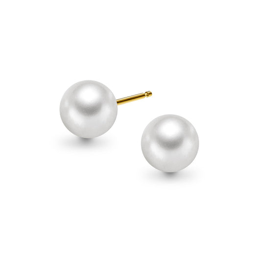 Øredobber i gult gull med kultiverte fvp 7-7,5 mm, bilde 1 av 4
