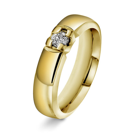 Beta ring i 14 karat gult gull med diamant 0,20 ct, 5 mm, bilde 1 av 4
