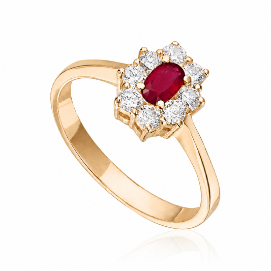 Carmen ring i 585 gull med diamanter og rubin, rosett, bilde 2 av 2
