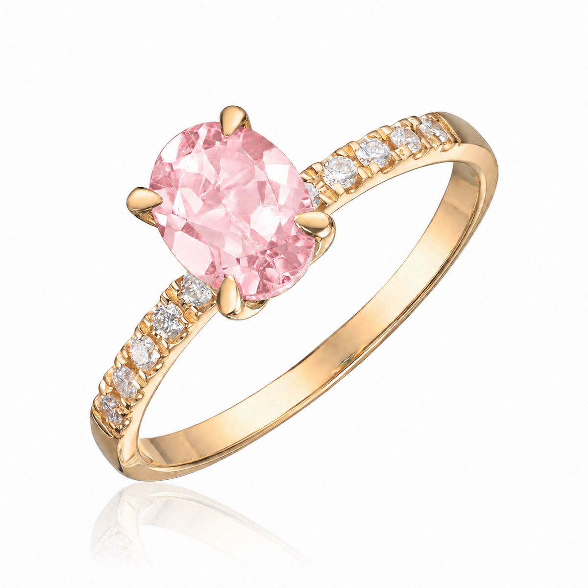 Olivia ring i 585 gult gull med rosa turmalin og diamanter