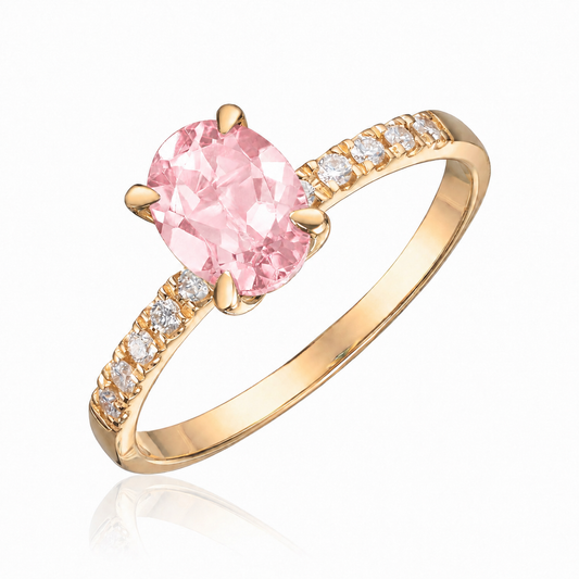 Olivia ring i 585 gult gull med rosa turmalin og diamanter