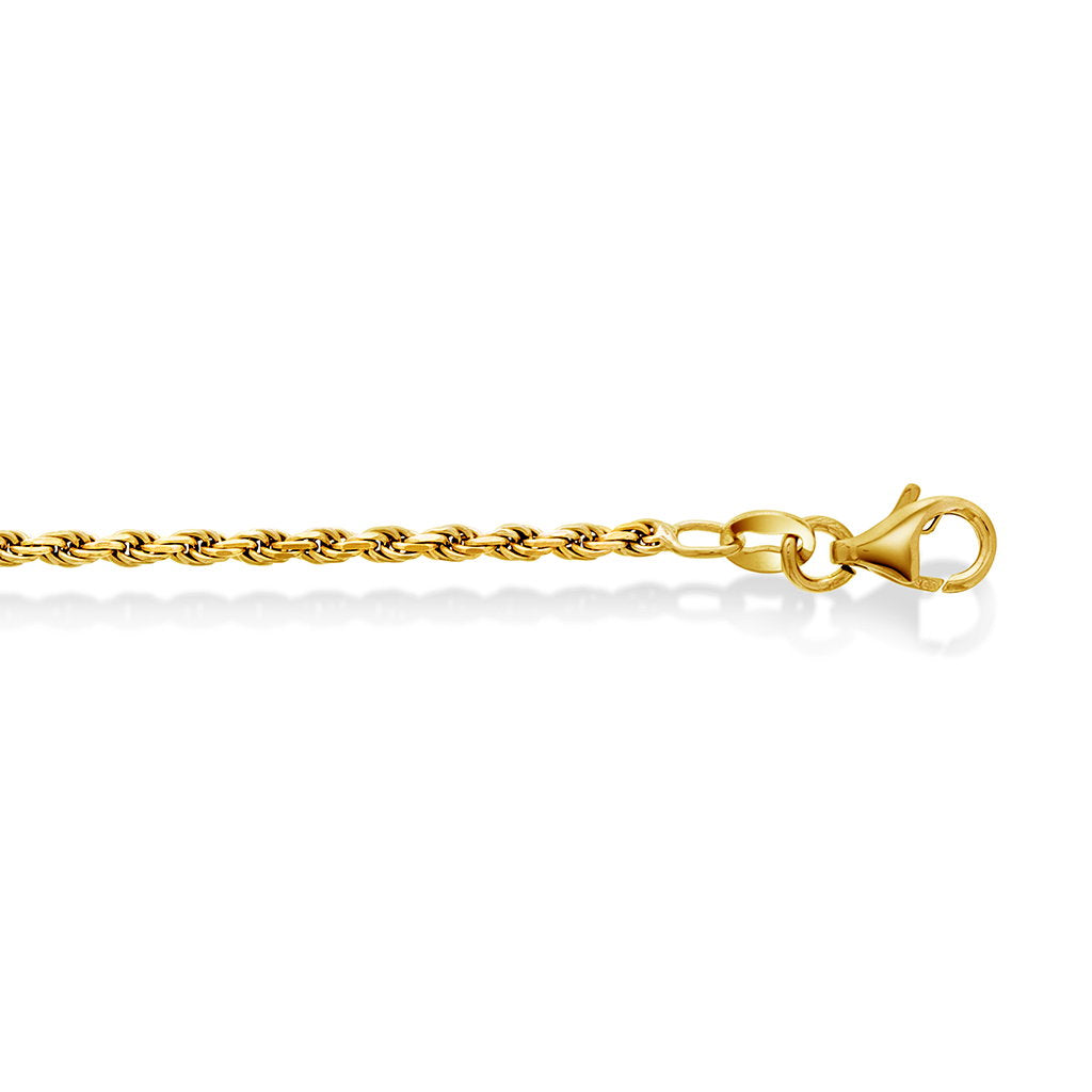 Cordel halskjede i forgylt 925 sølv 2 mm, 42+3 cm