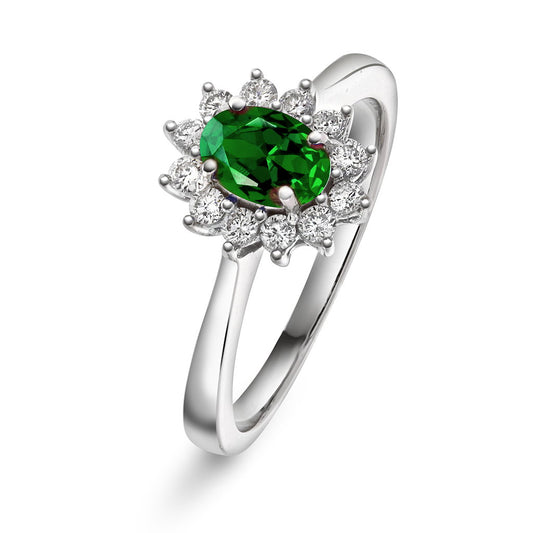 Ring i hvitt gull med smaragd og diamant 0,24 ct