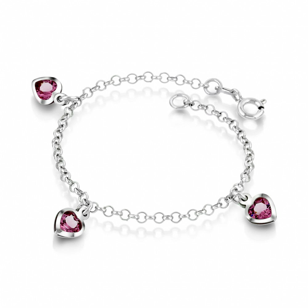 Armbånd i rhodinert 925 sølv med rosa zirkonia, 3 hjerter, bilde 1 av 2