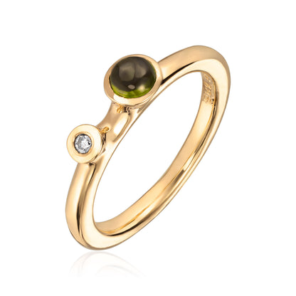 Visholm Design ring i 585 gult gull med diamant og grønn turmalin, bilde 1 av 2