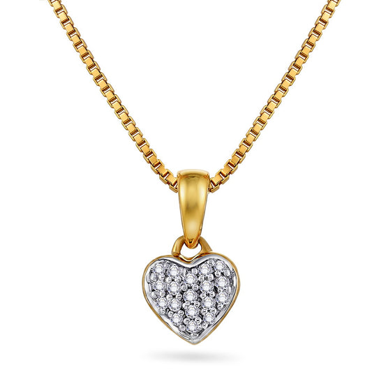 Smykke i 585 gult gull med diamant 0,04 ct og hjerte