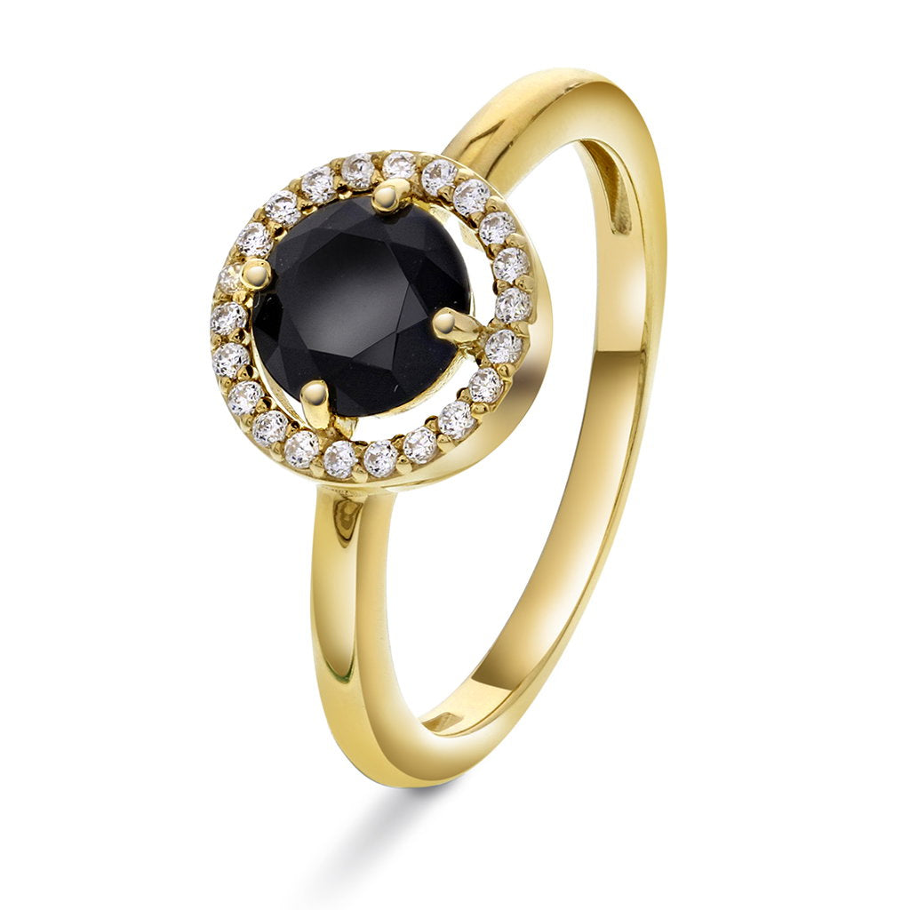 Ring i forgylt 925 sølv med zirkonia og sort glass, bilde 1 av 4