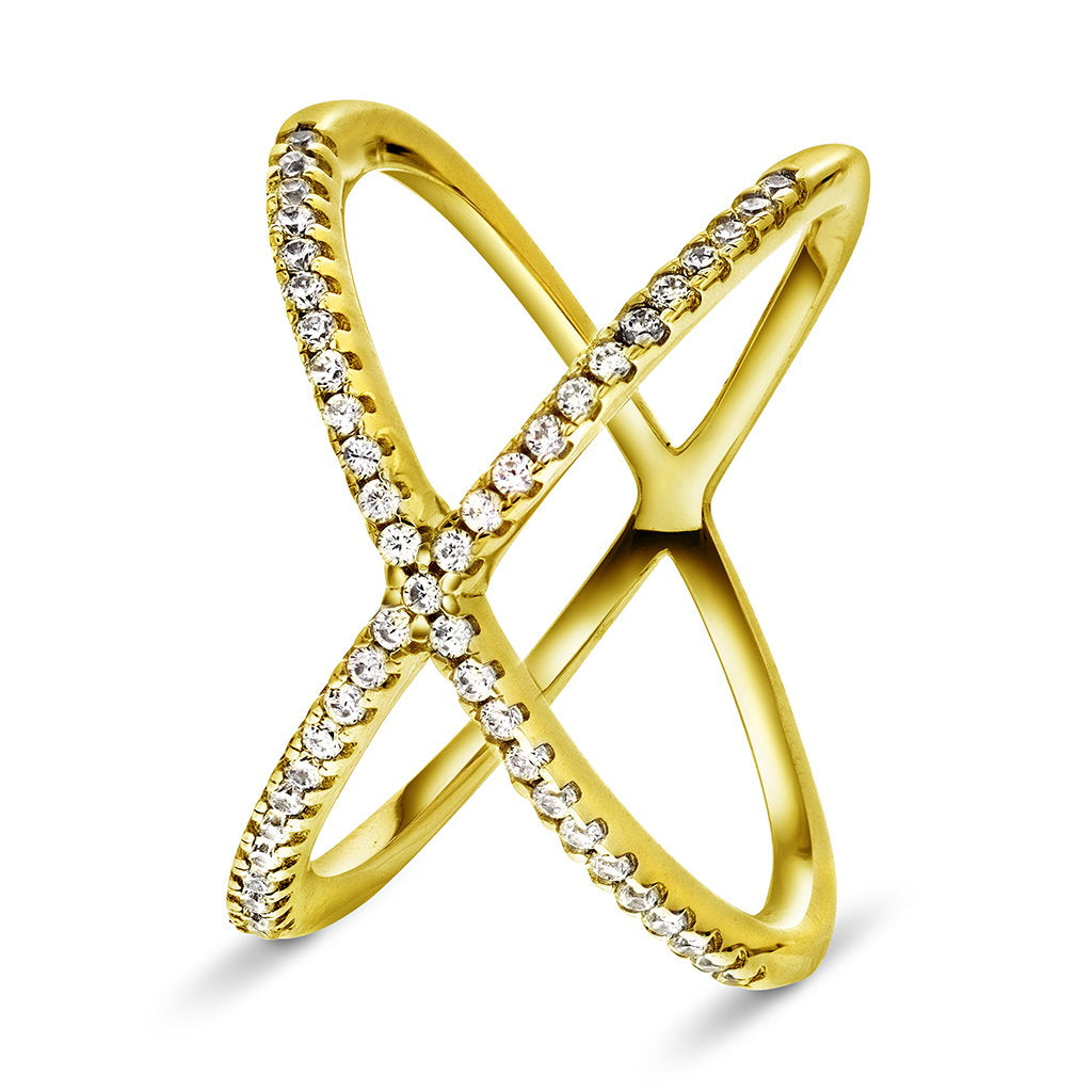 Ring i forgylt 925 sølv med zirkonia, X 14 mm, bilde 1 av 4