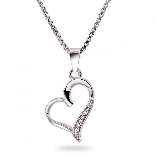Hjerteanheng til dame i hvitt gull med diamant 0,02 ct, 14 mm