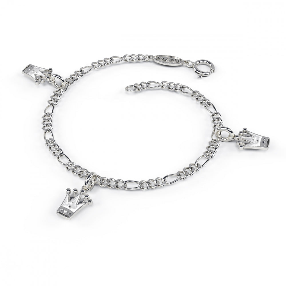 Charms-armbånd i 925 sølv med glassemalje, hvite prinsessekroner, bilde 1 av 2