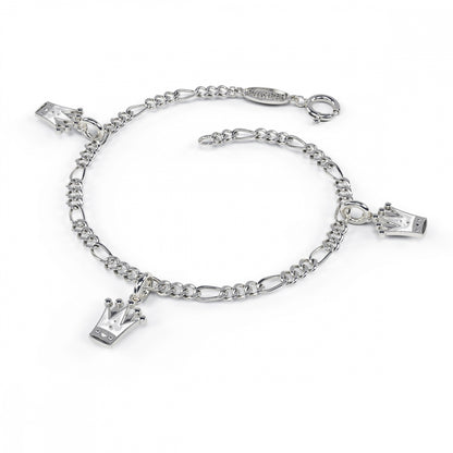 Charms-armbånd i 925 sølv med glassemalje, hvite prinsessekroner, bilde 1 av 2