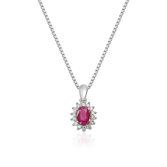 Carmen anheng i 585 hvitt gull med diamant og rubin 0,14 ct