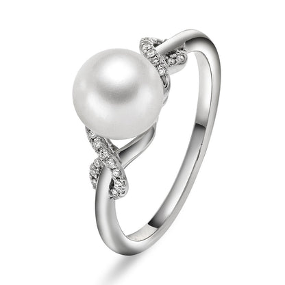Ring i 14 karat hvitt gull med ferskvannsperle og diamant 0,06 ct, bilde 1 av 2