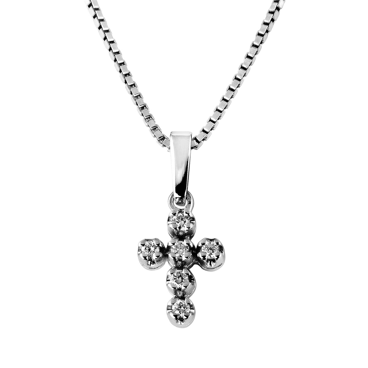 Carmen anheng i 585 hvitt gull med diamant, kors 0,11 ct GTW/SI
