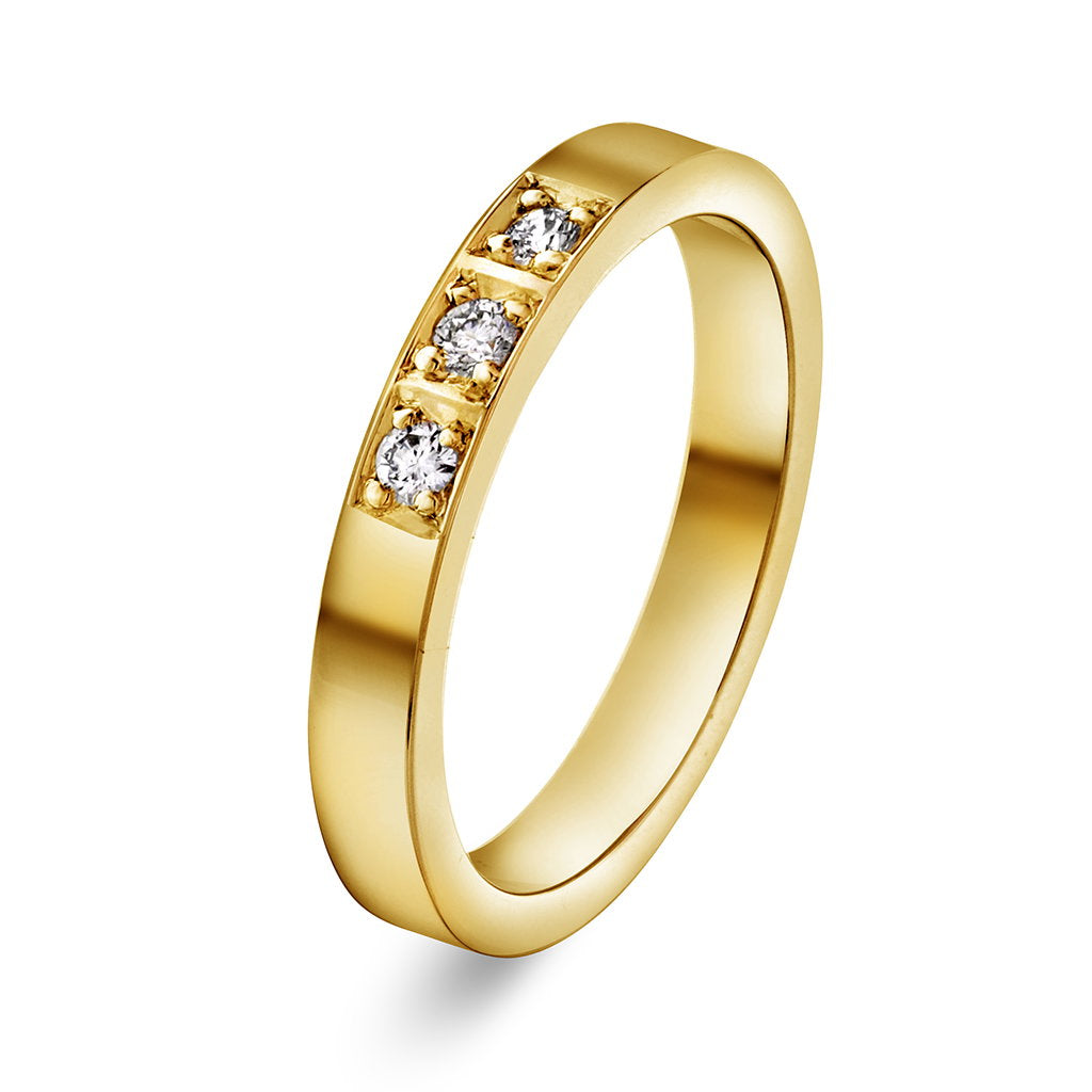 Delta ring i 14 karat gult gull med diamant 0,09 ct