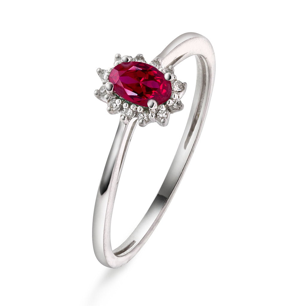 Ring i hvitt gull med rubin og diamant 7,5 mm, bilde 1 av 4