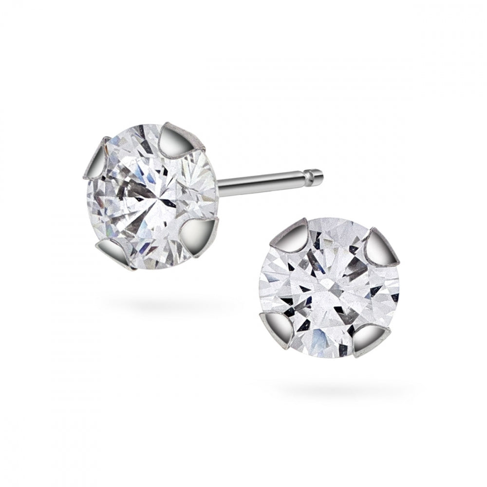 Øredobber i hvitt gull med zirkonia, bredde 5 mm