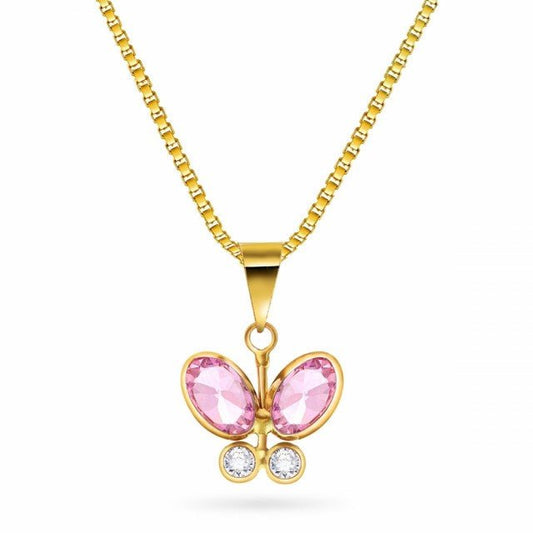 52830 - Sommerfugl i gult gull med rosa cz. - Bjerveur.no52830 - Sommerfugl i gult gull med rosa cz.