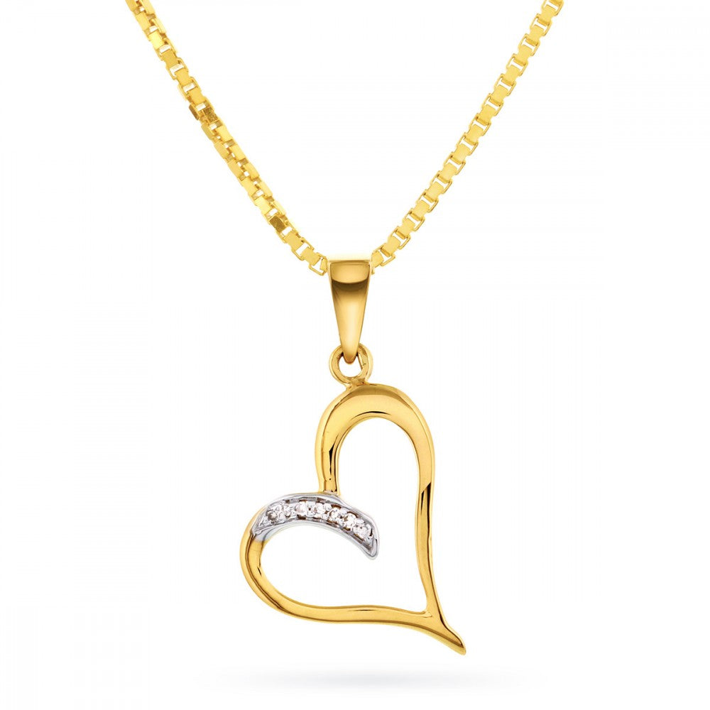 Anheng i gult gull med diamanter 0,012 ct, hjerte 14 mm