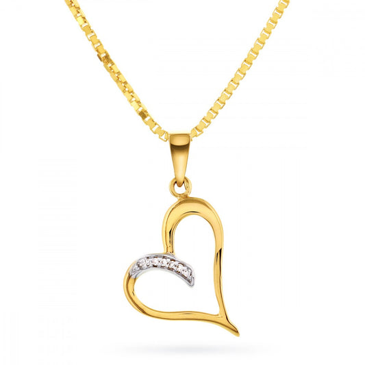 Hjerteanheng til dame i gult gull med diamant 0,012 ct, 14 mm