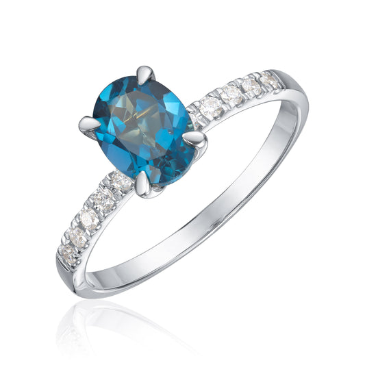 Carmen ring Olivia i 585 hvitt gull med diamanter og topas