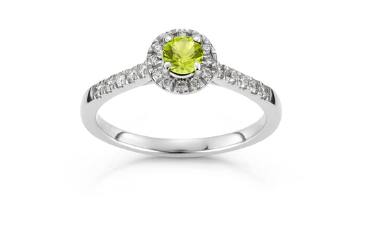Svolder ring i 585 gull med diamant og peridot, bilde 1 av 2