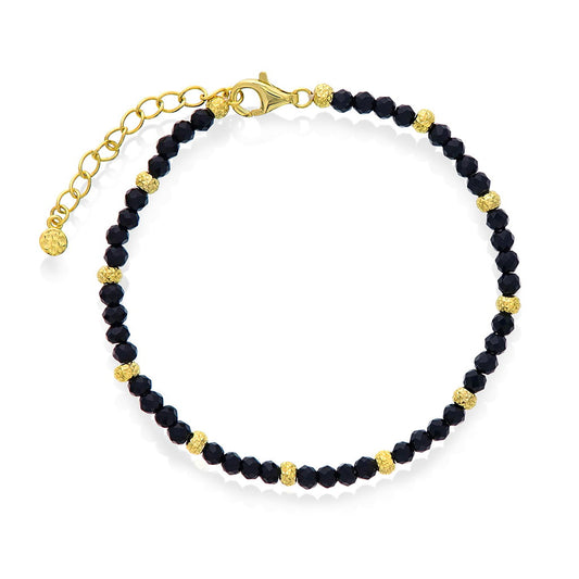 Armbånd i forgylt 925 sølv med syntetisk obsidian, 16+3 cm