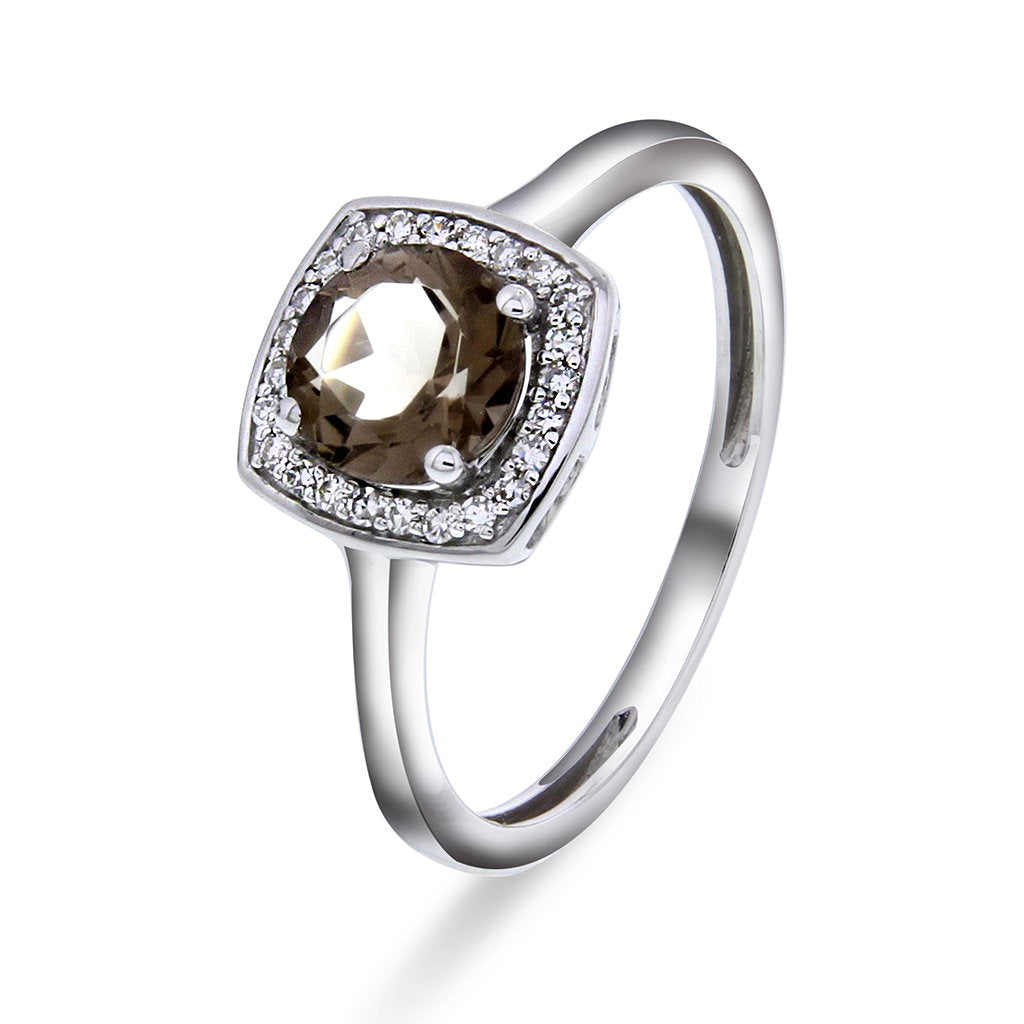Ring i hvitt gull med diamant og røykkvarts, bilde 1 av 4