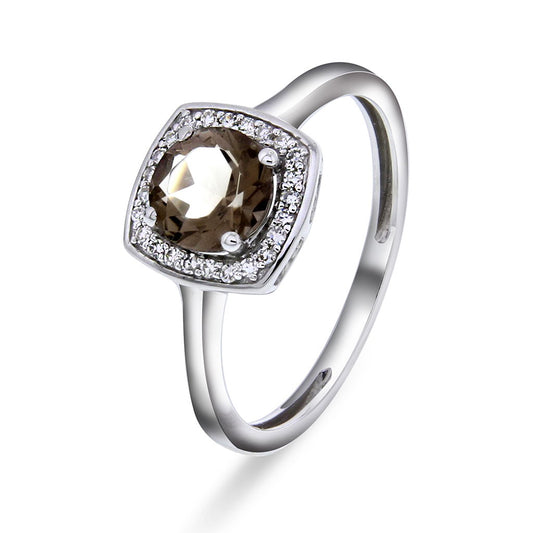 Ring i hvitt gull med diamant og røykkvarts, bilde 1 av 4