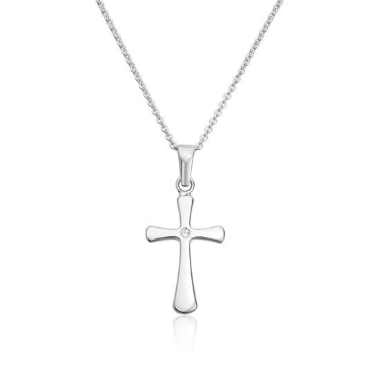 Carmen anheng i 585 hvitt gull med diamant, kors 11,9 mm