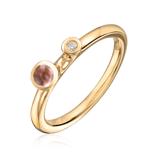 Visholm Design ring i 585 gult gull med diamant og rosa turmalin, bilde 1 av 2