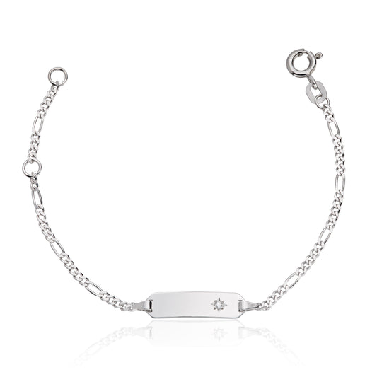 Gullungen armbånd i 925 sølv med zirkonia og ID-plate