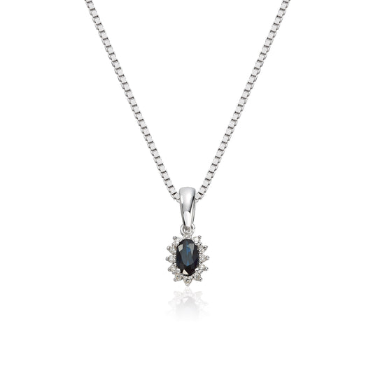 Carmen anheng i 585 hvitt gull med diamant og safir 0,034 ct