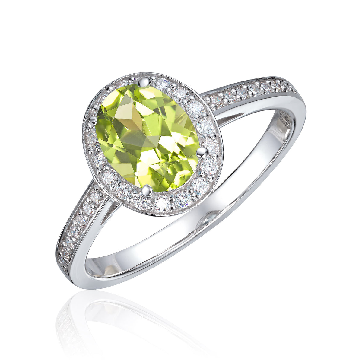 Carmen ring Capri i 585 hvitt gull med diamant og peridot